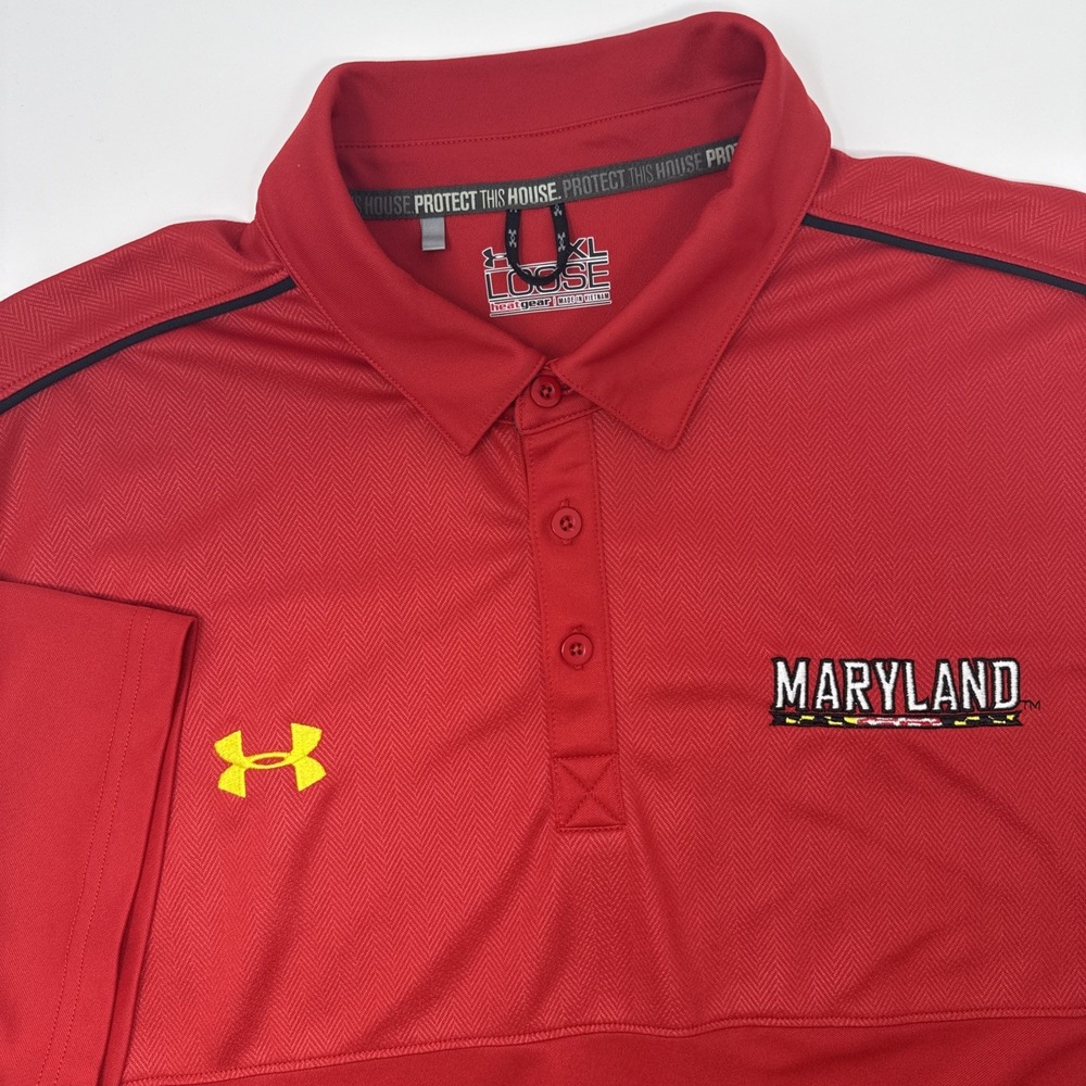 Under Armour Maryland Terrapins Red Men's Polo Shirt Size XL HeatGear